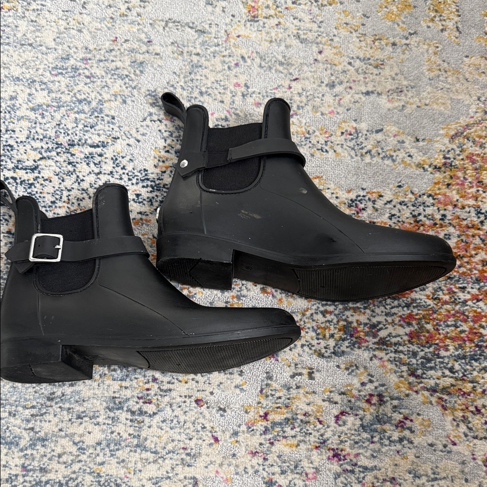 Sugar Black Ankle Rain Boots with Buckle - Picture 4 of 6